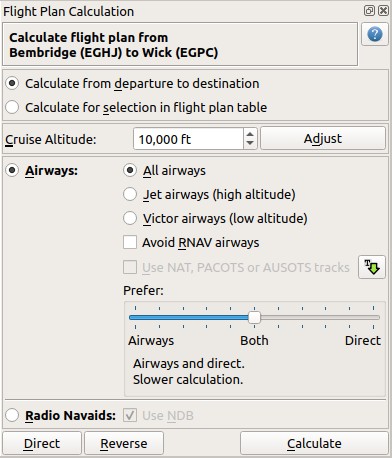 Calculate Flight Plan Window