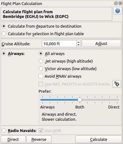 Calculate Flight Plan Window